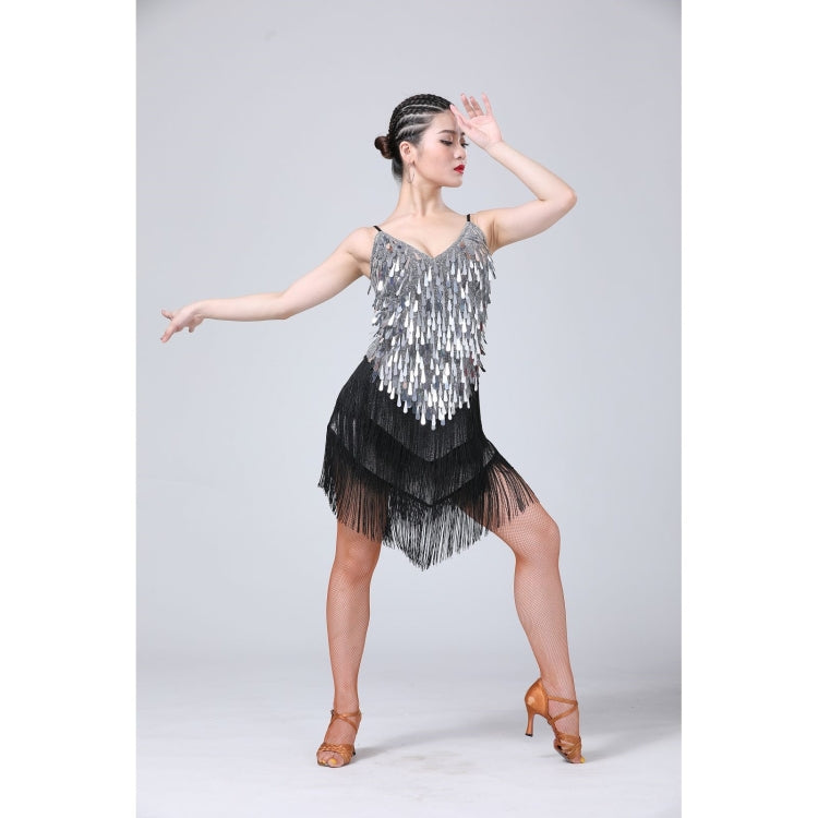 Waterdrop Fringed Sequins Suspenders Latin Dance Dress Competition Performance Suit