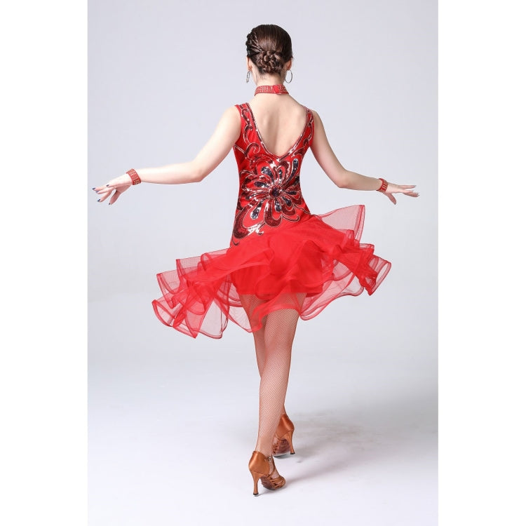 5 in 1 Sleeveless Latin Dance Dress + Collar + Separate Bottoms + Bracelets Set