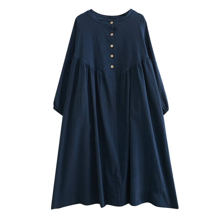 Cotton Linen Short Sleeve Vintage Loose Dress Long Robe For Ladies (Color:Red Size:Free Size)