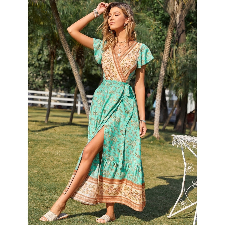 Floral Print V-Neck Short Sleeve Beach Party Dress