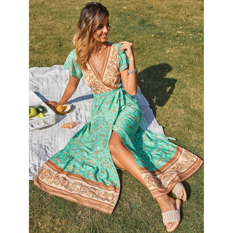 Floral Print V-Neck Short Sleeve Beach Party Dress