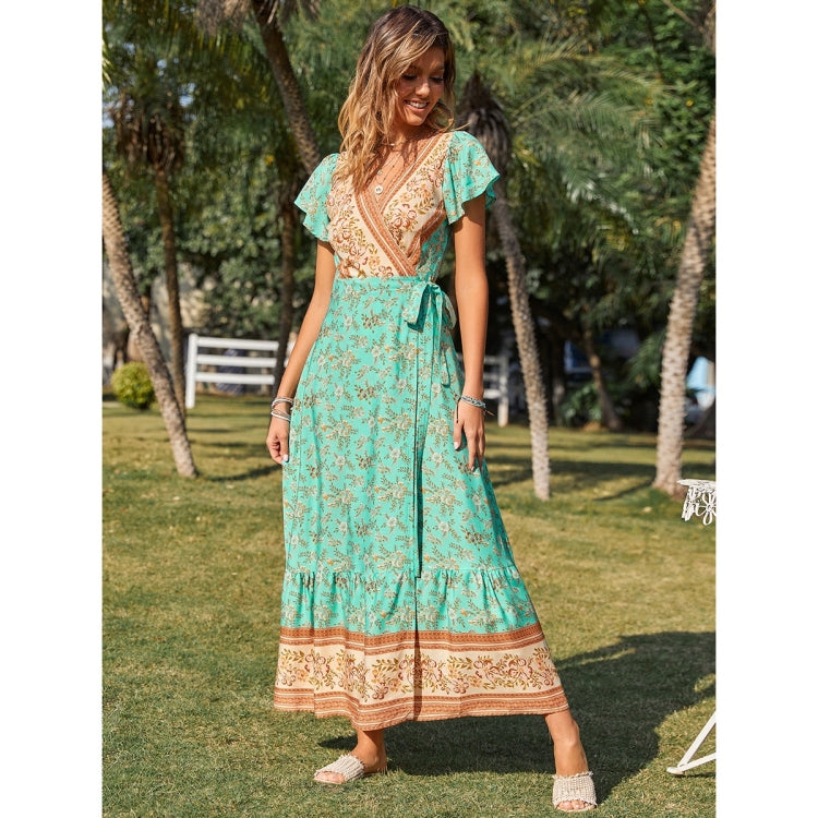 Floral Print V-Neck Short Sleeve Beach Party Dress