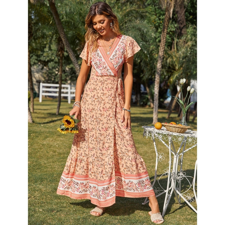 Floral Print V-Neck Short Sleeve Beach Party Dress