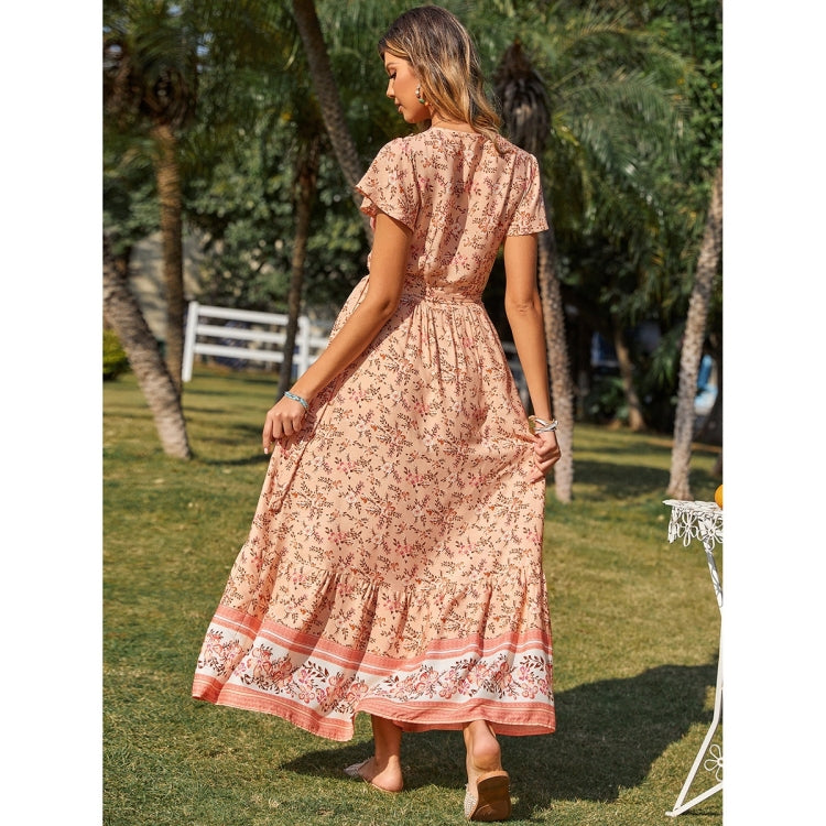 Floral Print V-Neck Short Sleeve Beach Party Dress