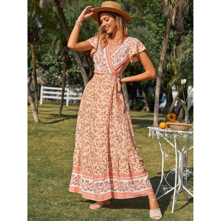 Floral Print V-Neck Short Sleeve Beach Party Dress