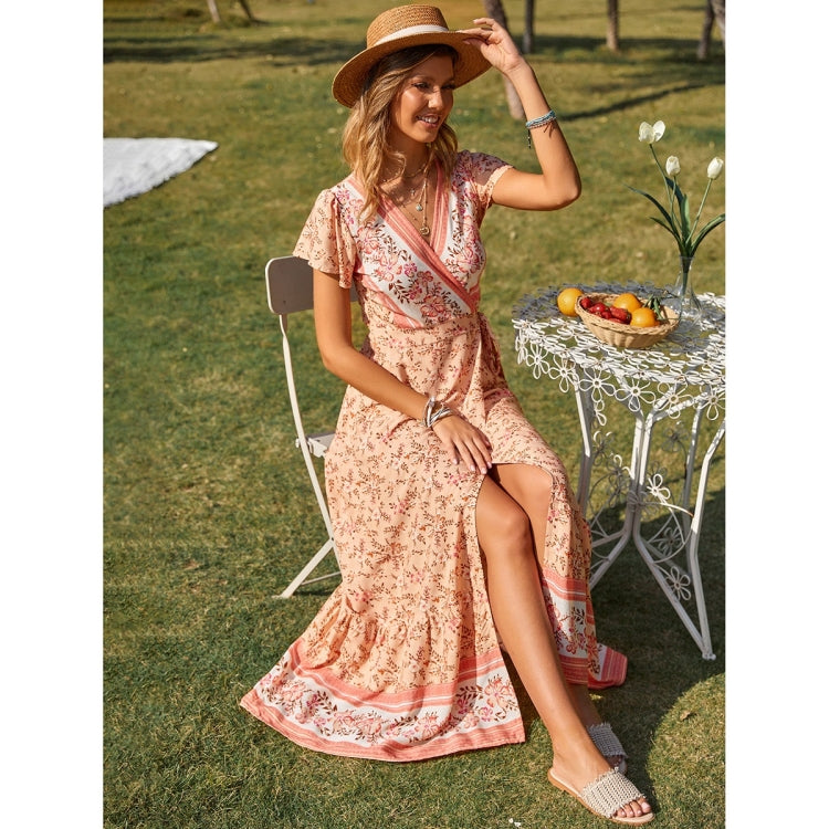 Floral Print V-Neck Short Sleeve Beach Party Dress