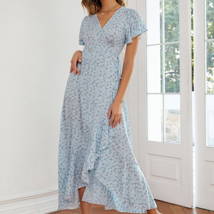 Floral Ruffled High-waisted V-neck Swing Dress