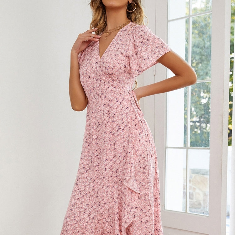 Floral Ruffled High-waisted V-neck Swing Dress