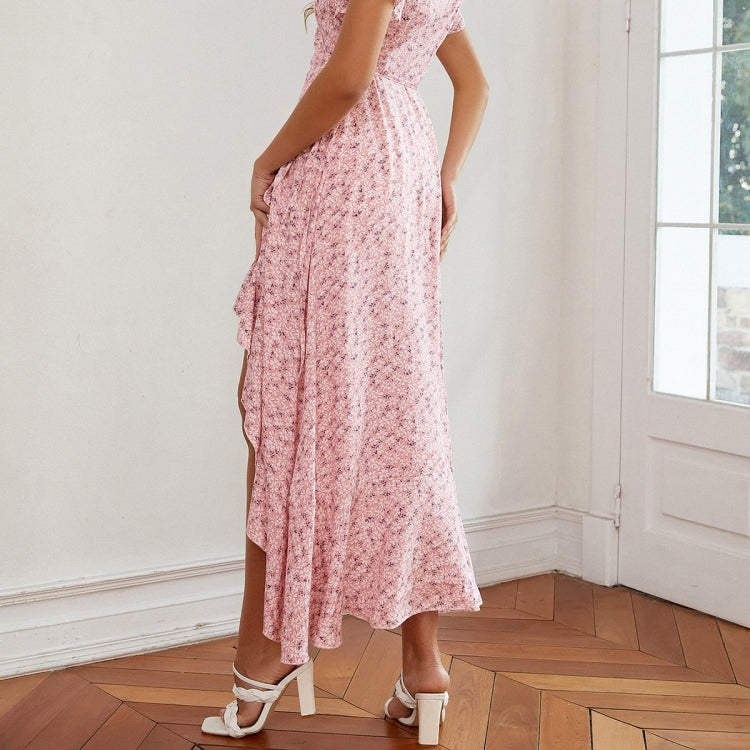 Floral Ruffled High-waisted V-neck Swing Dress