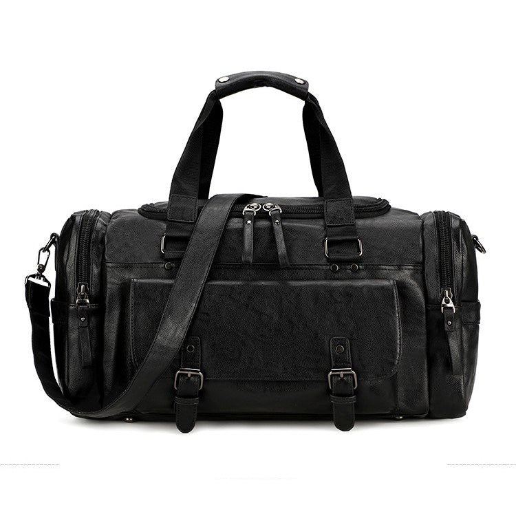Soft PU Leather Shoulder Travel Bag Sports Gym Yoga Handbag (Black)