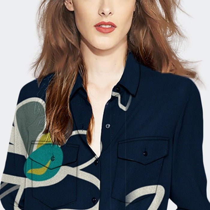 Ladies Long Sleeve Loose Printed Shirt