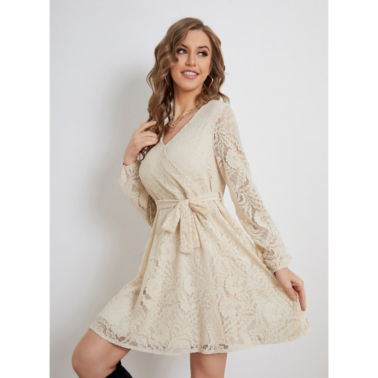 Lacing Lace Elegant Long Sleeve Dress For Ladies