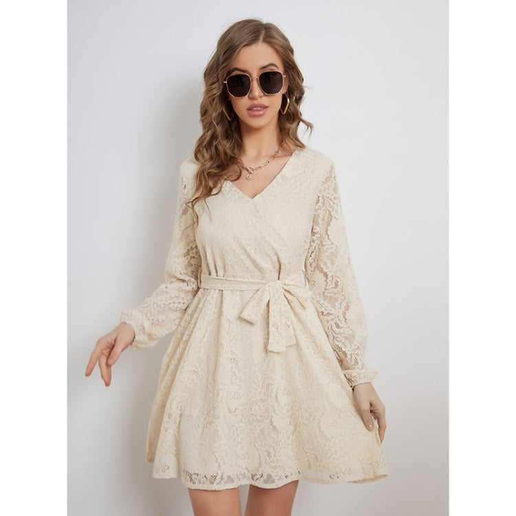 Lacing Lace Elegant Long Sleeve Dress For Ladies