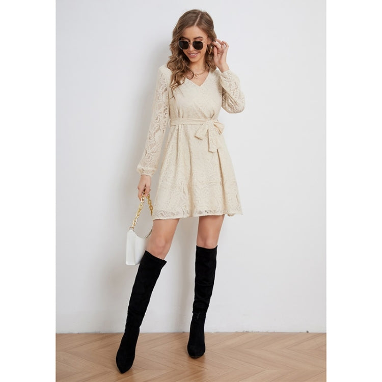 Lacing Lace Elegant Long Sleeve Dress For Ladies