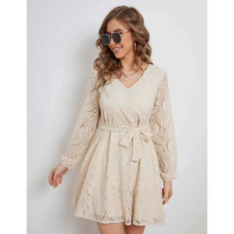 Lacing Lace Elegant Long Sleeve Dress For Ladies