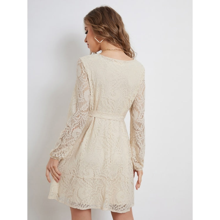 Lacing Lace Elegant Long Sleeve Dress For Ladies