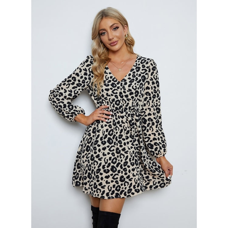 Leopard V-Neck Long Sleeve Dress for Ladies