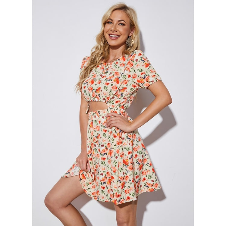 Fake Two Piece Midriff Floral Dress For Ladies