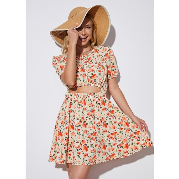 Fake Two Piece Midriff Floral Dress For Ladies