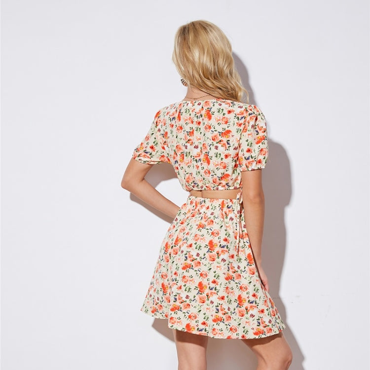Fake Two Piece Midriff Floral Dress For Ladies