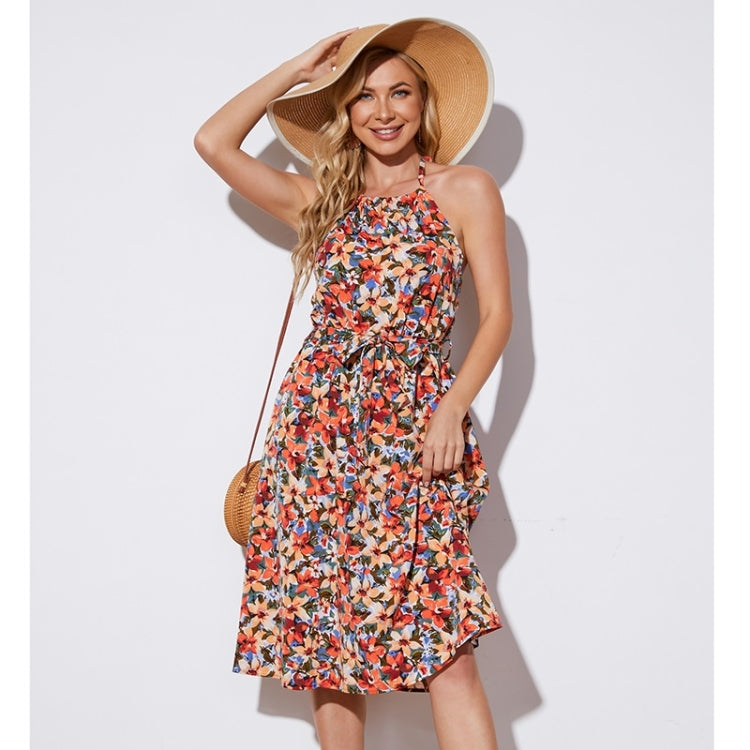 Printed High Waist Halter Dress For Ladies