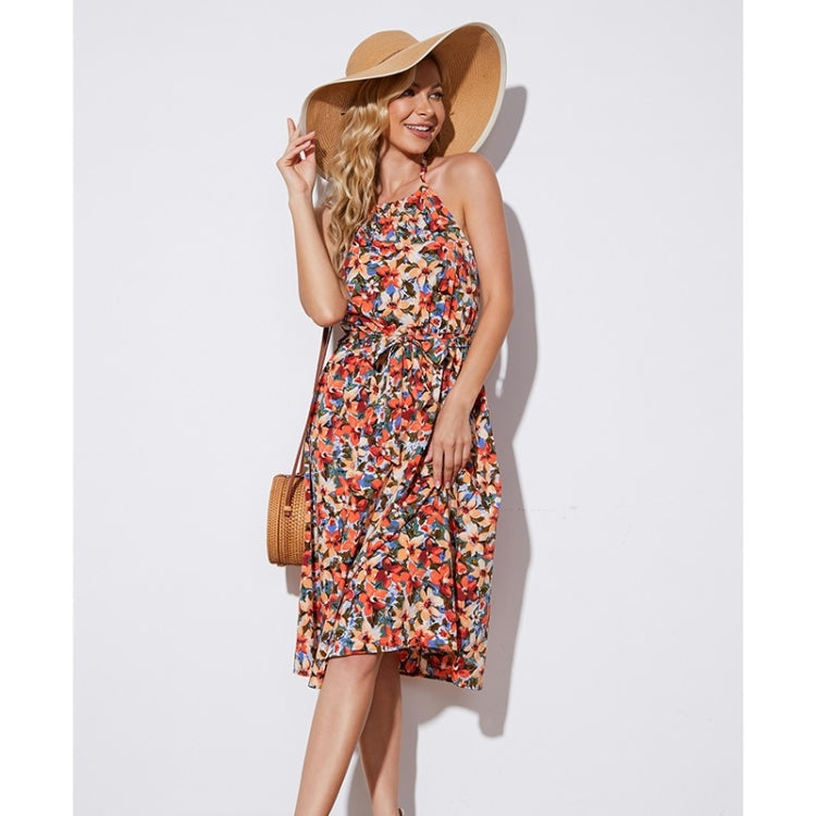 Printed High Waist Halter Dress For Ladies