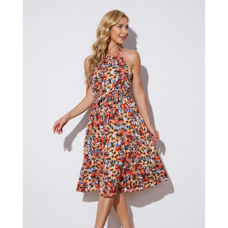 Printed High Waist Halter Dress For Ladies
