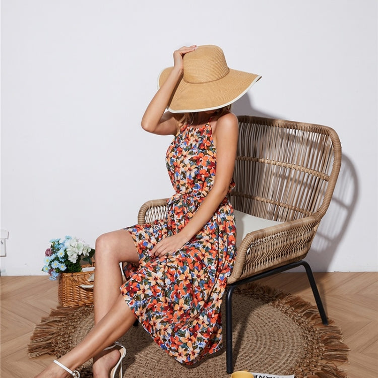Printed High Waist Halter Dress For Ladies
