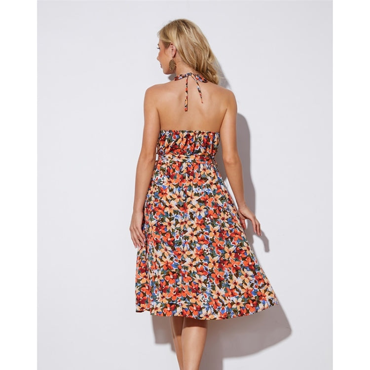 Printed High Waist Halter Dress For Ladies