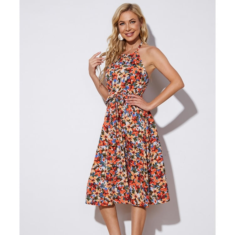 Printed High Waist Halter Dress For Ladies