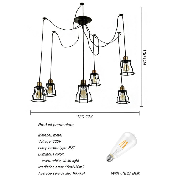 YWXLight Pendant Lights Ceiling Lamp Multiple Adjustable DIY Ceiling Lamp Spider Light Metal Wire Cage Chandelier Modern Chic Industrial Dining Lamp