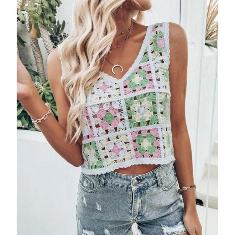 Multicolor Square Braided V-Neck Vest for Ladies