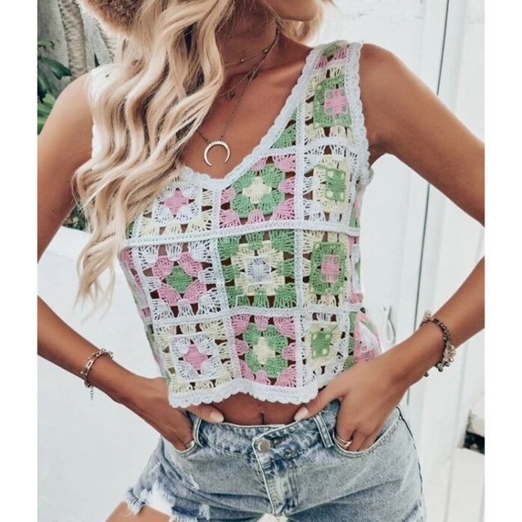 Multicolor Square Braided V-Neck Vest for Ladies