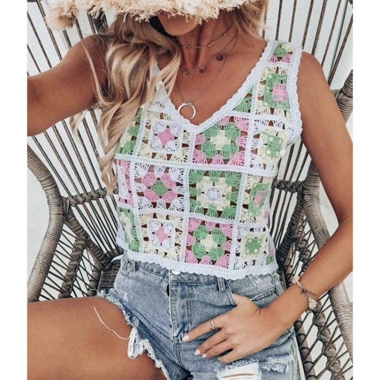 Multicolor Square Braided V-Neck Vest for Ladies