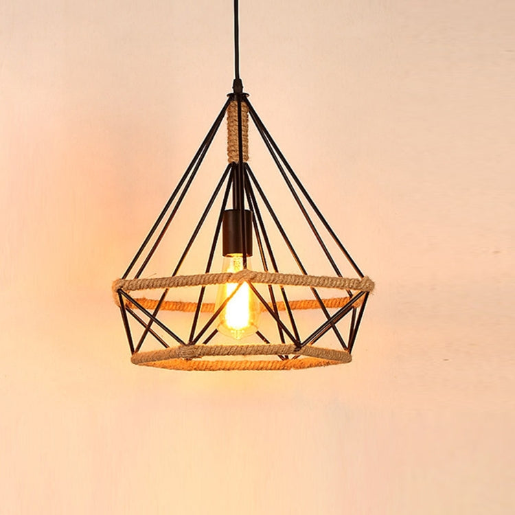 YWXLight Industrial Wind Handmade Rope E27 Bulb Pendant Light Fixture Creative Loft Retro Diamond Iron Birdcage Pendant Lamp