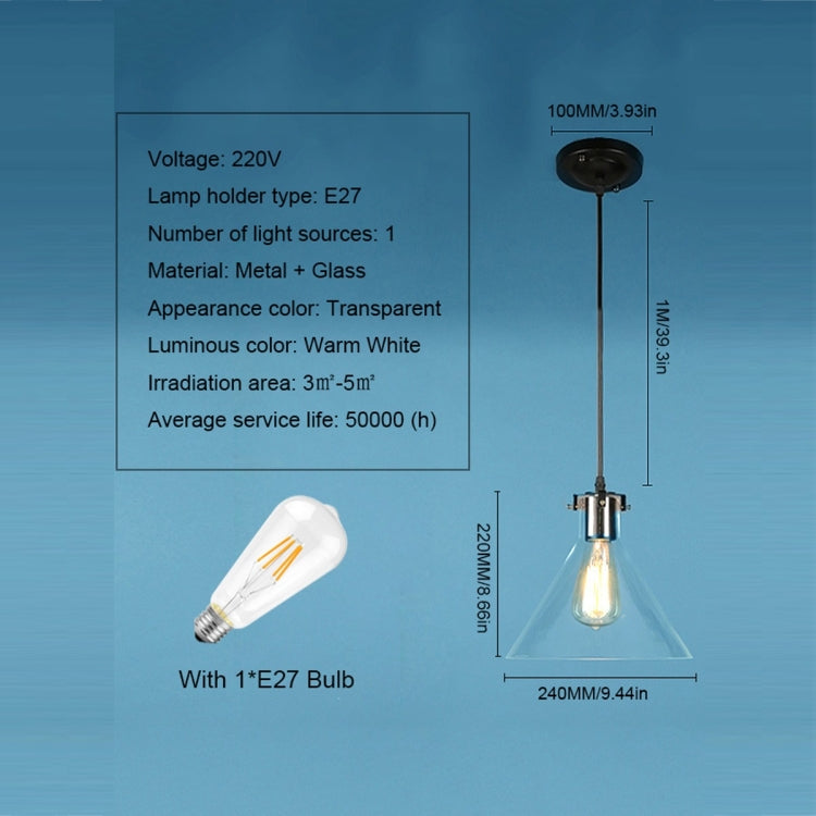 YWXLight Industrial Retro Hanging Lamp Funnel Glass Pendant Light LED E27 Socket  Perfect for Kitchen Dining Room Bedroom