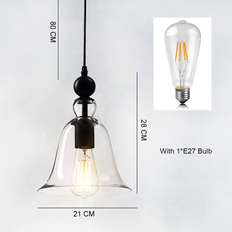 YWXLight E27 Retro Industrial Hanging Lamp Small Bell Transparent Glass Pendant Light