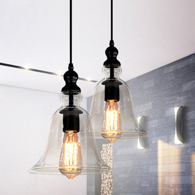 YWXLight E27 Retro Industrial Hanging Lamp Small Bell Transparent Glass Pendant Light