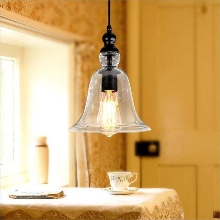 YWXLight E27 Retro Industrial Hanging Lamp Small Bell Transparent Glass Pendant Light