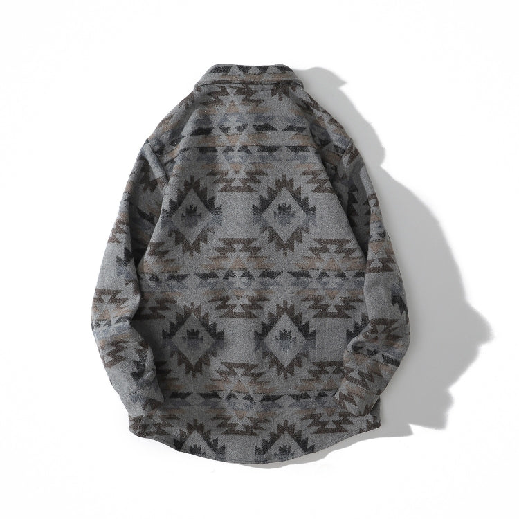 Retro Ethnic Style Oversize Woolen Mens Long-sleeved Shirt