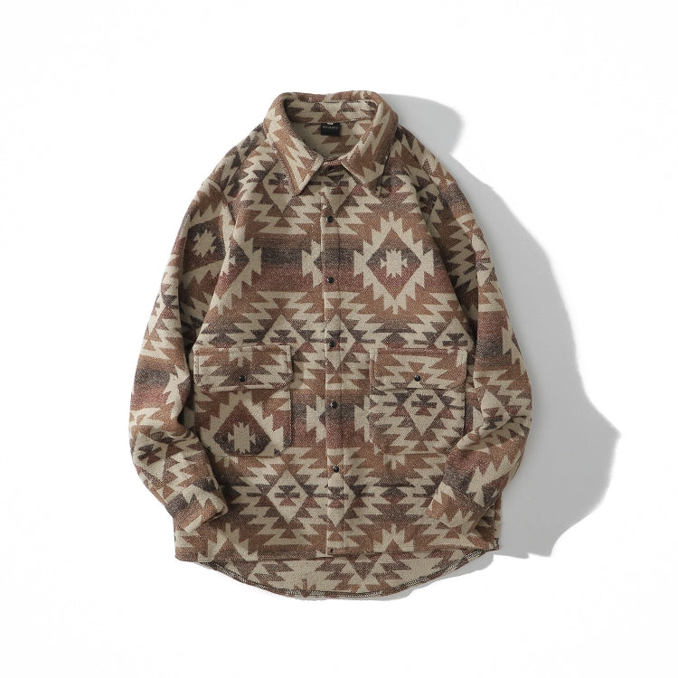 Retro Ethnic Style Oversize Woolen Mens Long-sleeved Shirt