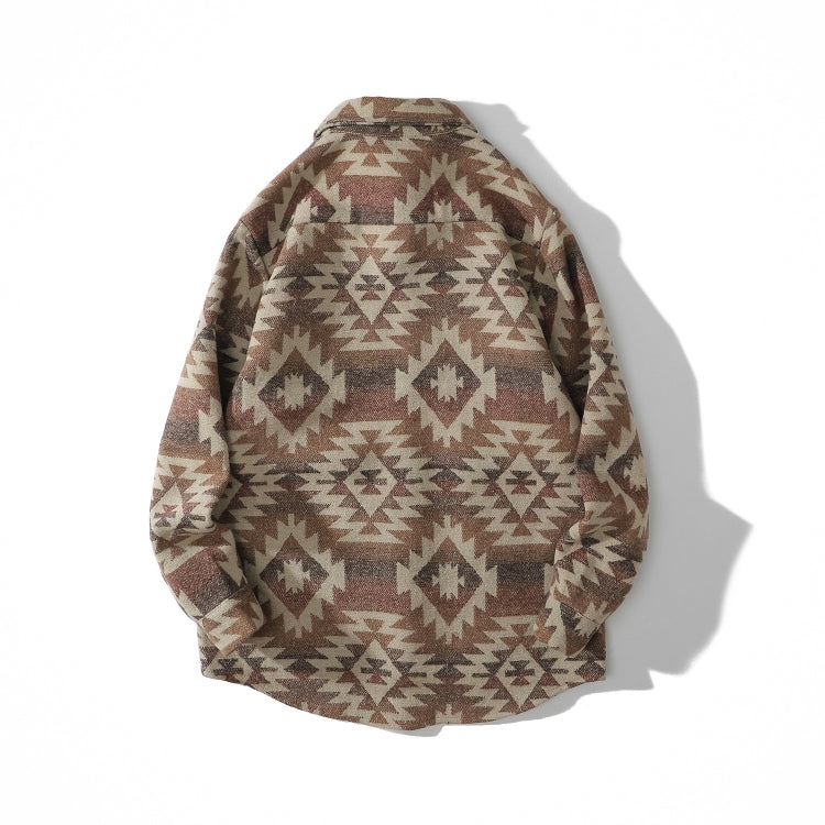 Retro Ethnic Style Oversize Woolen Mens Long-sleeved Shirt