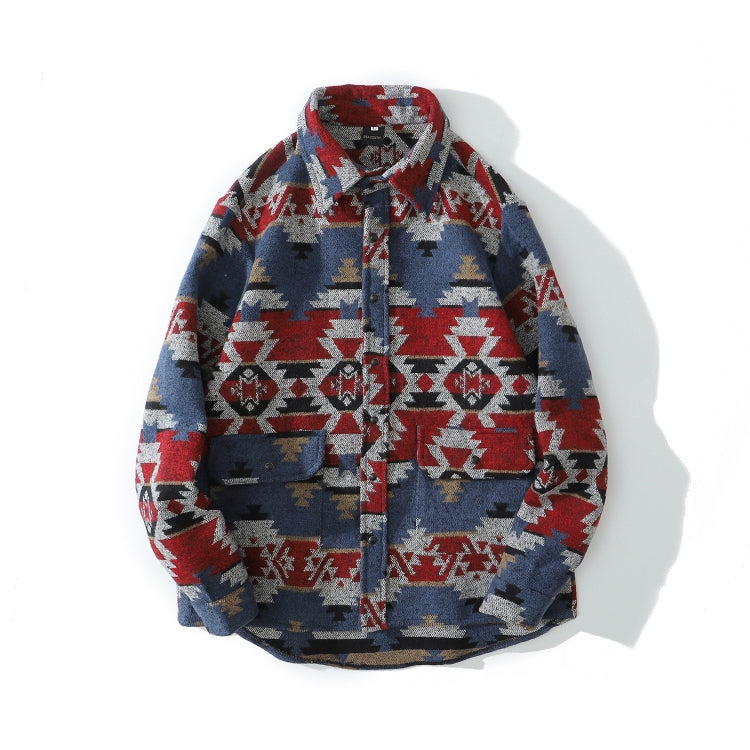 Retro Ethnic Style Oversize Woolen Mens Long-sleeved Shirt