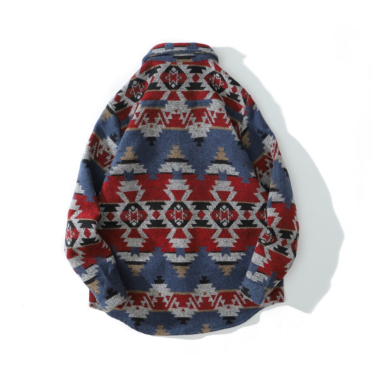 Retro Ethnic Style Oversize Woolen Mens Long-sleeved Shirt