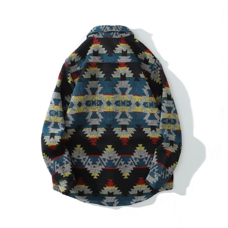 Retro Ethnic Style Oversize Woolen Mens Long-sleeved Shirt