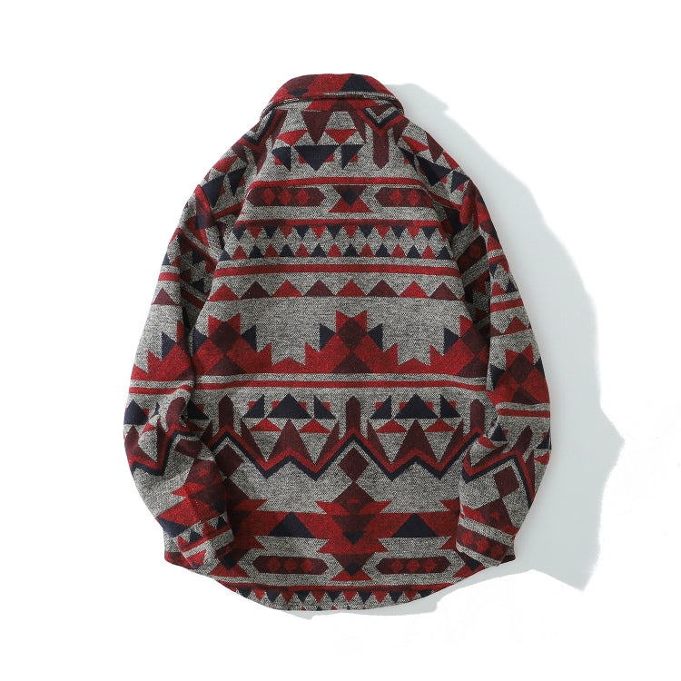 Retro Ethnic Style Oversize Woolen Mens Long-sleeved Shirt