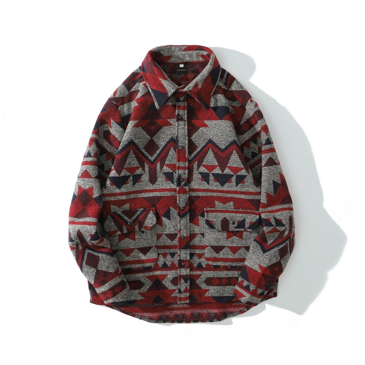 Retro Ethnic Style Oversize Woolen Mens Long-sleeved Shirt