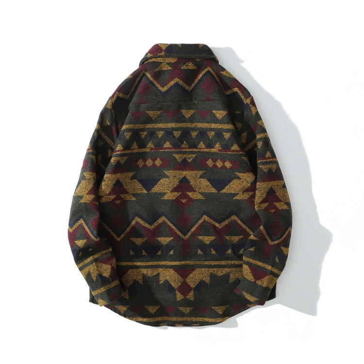Retro Ethnic Style Oversize Woolen Mens Long-sleeved Shirt