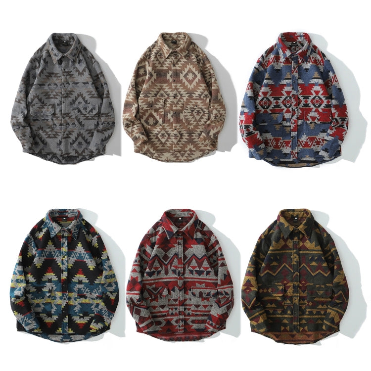 Retro Ethnic Style Oversize Woolen Mens Long-sleeved Shirt