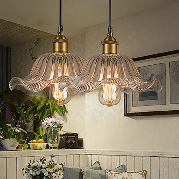 YWXLight LED Industrial Retro Style Hanging Lamp Lace Transparent Glass Pendant Light with E27 Bulb